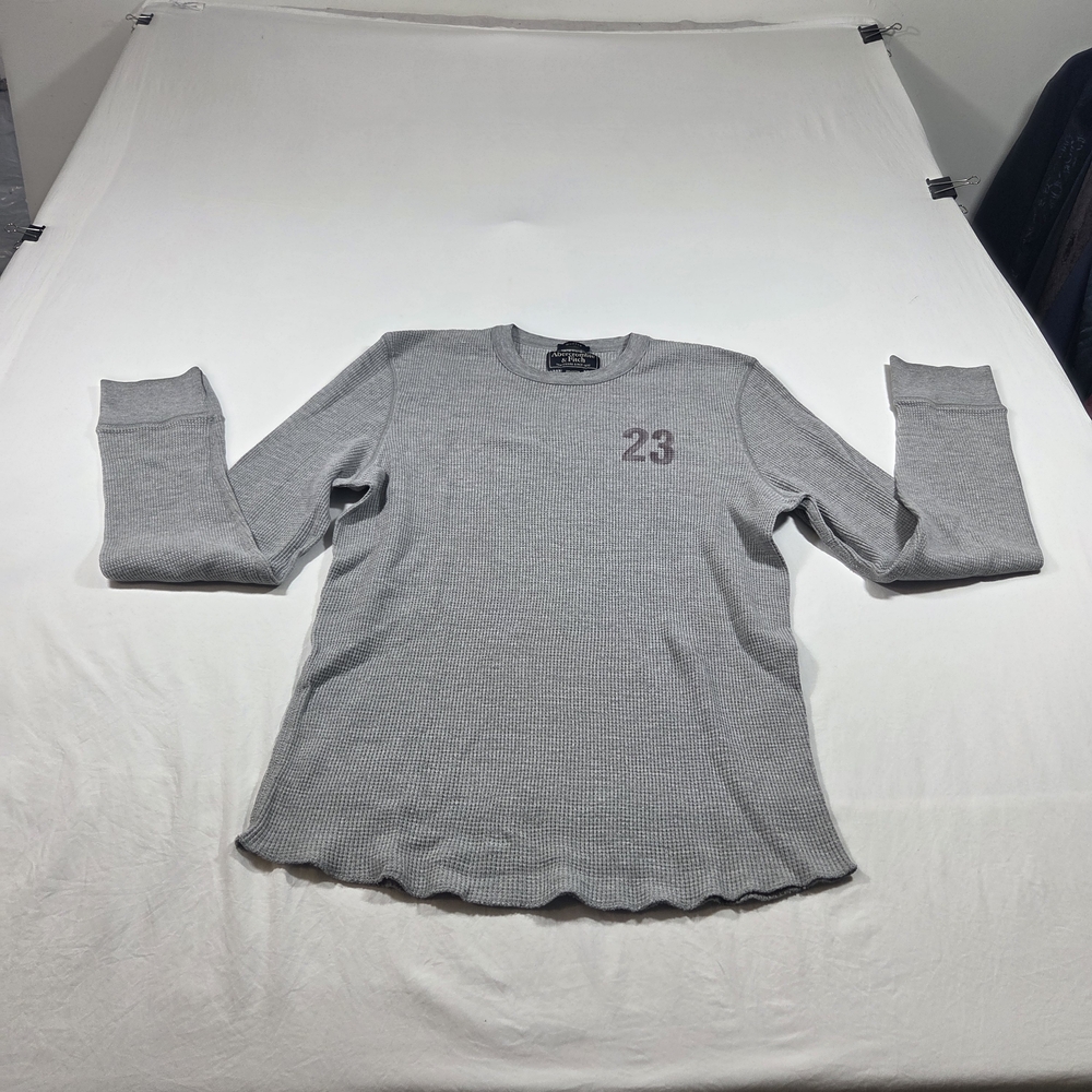 Abercrombie & Fitch Tee Light Gray Long Sleeve Tee Waffle Knit Men Large Cotton